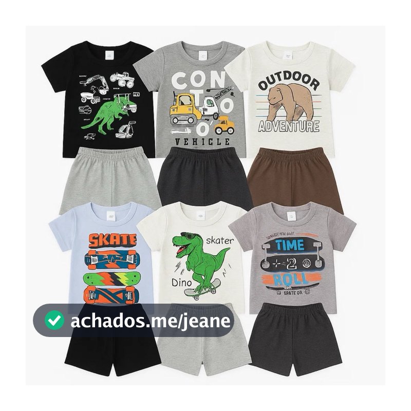 Kit Sortido 6 Peças de Roupas Infantil Menino 3 Camisetas + 3 Bermudas - Kit com 3 Conjuntos Infantil Verao