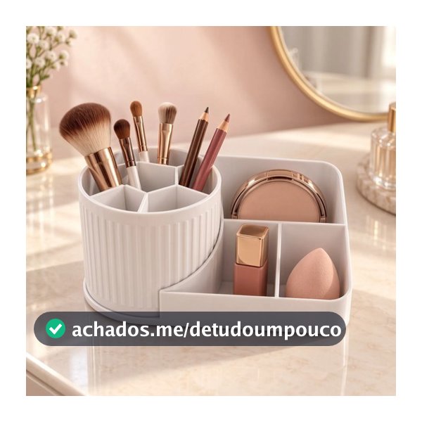 Porta Pincel de Maquiagem Branco Organizador Giratório com Divisórias para Pincéis e Acessórios de Beleza Penteadeira