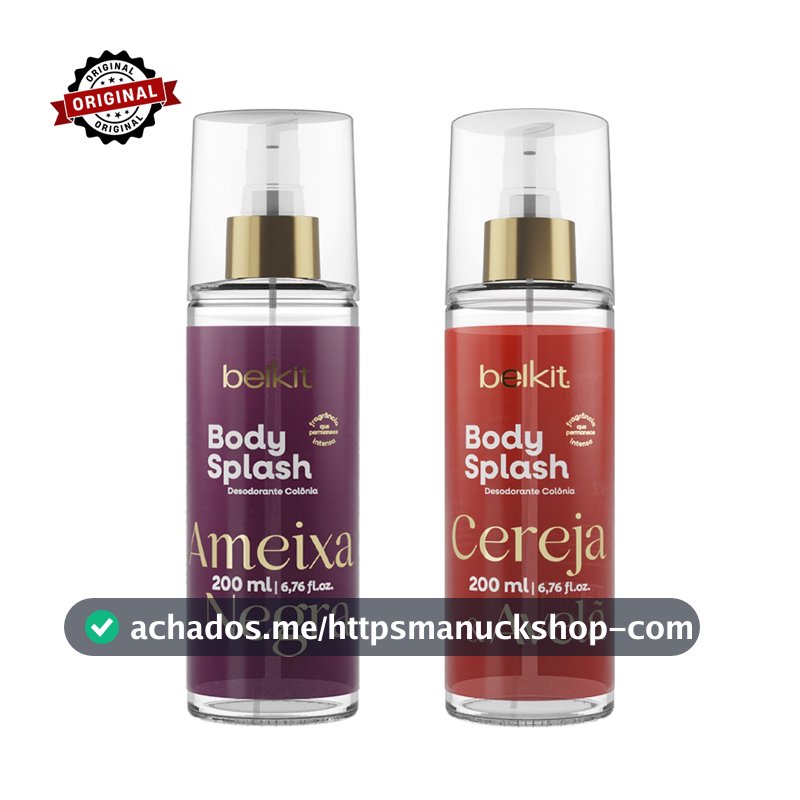 Kit 2 Body Splash Ameixa Negra, Maracujá, ou Uva Merlot Cereja 200ml BELKIT Alta Projeção e Fixação