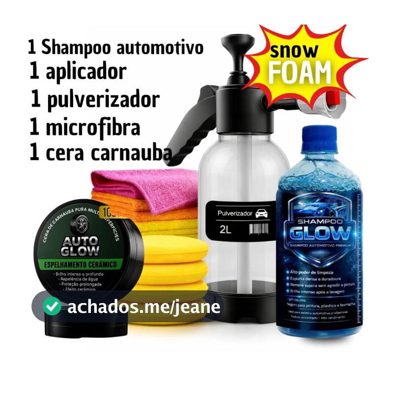 Kit pulverizador automotivo SnowFoam Lavagem completa com Shampoo Neutro opções com microfibra cera de carnauba