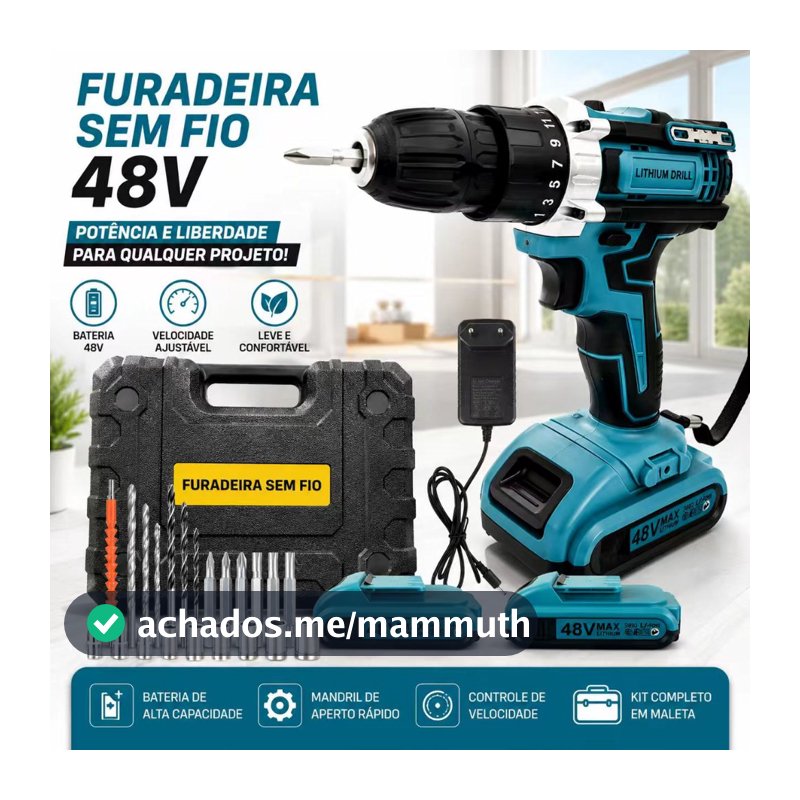 Parafusadeira Furadeira Com 48V Baterias Duplas Multifuncional Uso Doméstico Com Acessórios Completos