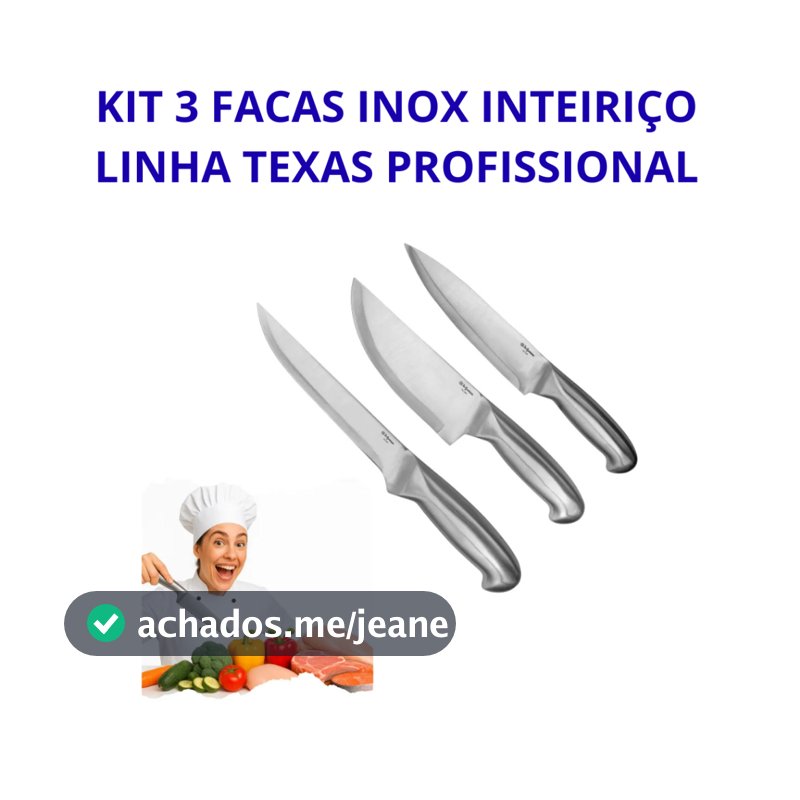 Kit Facas Inox Inteiriço para Churrasco e Cozinha – Peixeira 6” 7” + Desossar 6” Profissional