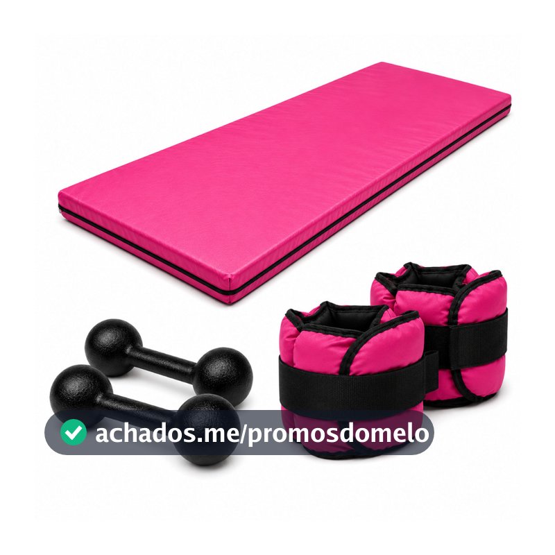KIT FITNESS COMPLETO COLCHONETE ROSA + PAR 1KG HALTER BOLA + PAR 1KG CANELEIRA ROSA | TREINO EM CASA OU ACADEMIA TL