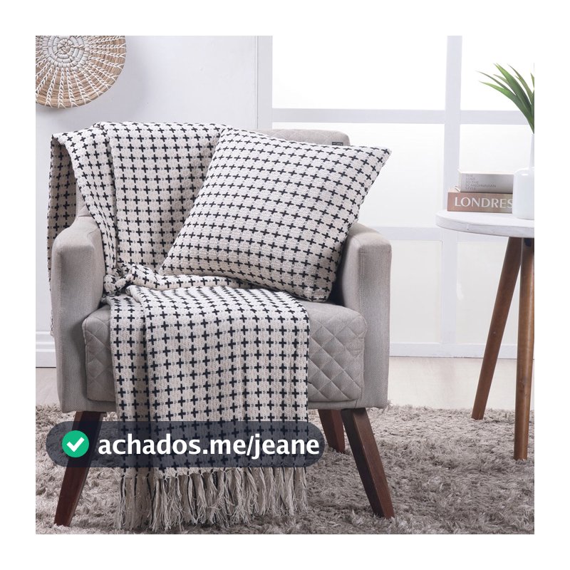 Manta Decorativa Para Sofá Boho Andaraí Off White/Preto