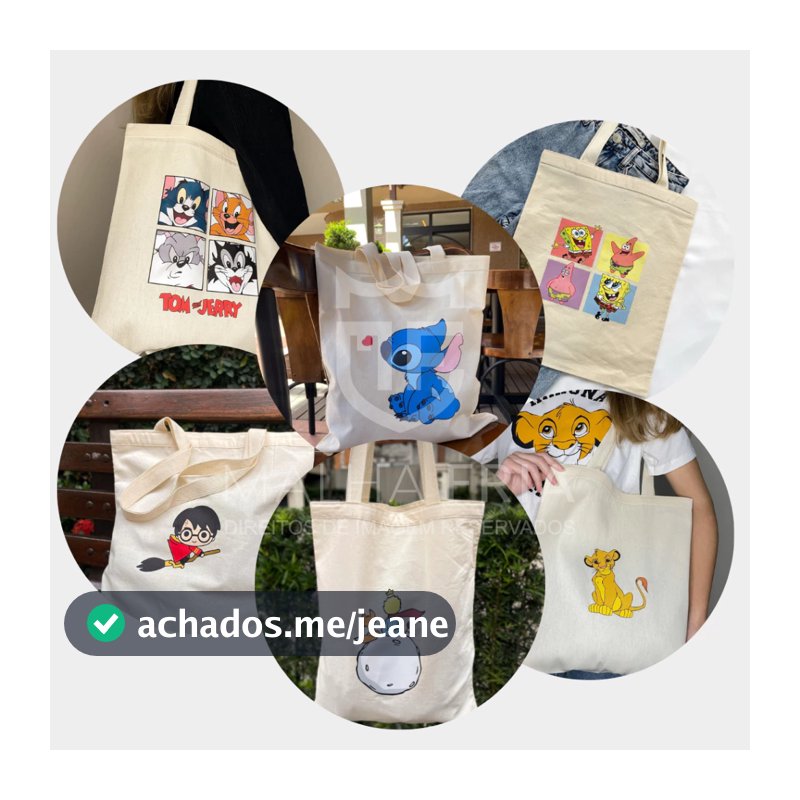 Bolsa ecológica ecobag 100% algodão cru - desenhos