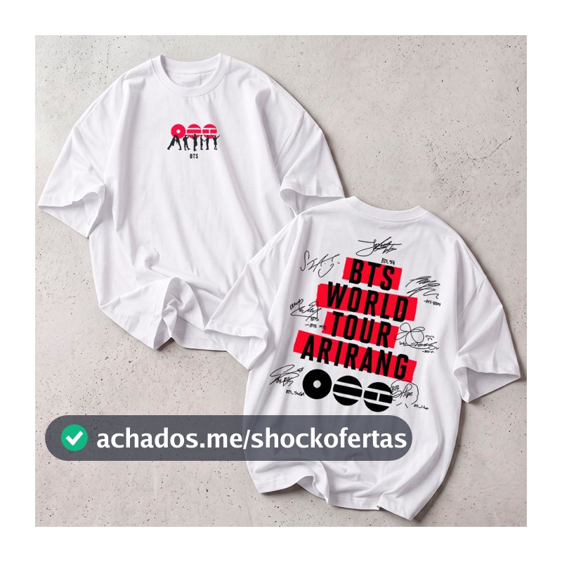 Camiseta Feminina Streetwear BTS Nova Tour Arirang Camisetão 100% Algodão Fio 30.1 Qualidade Premium