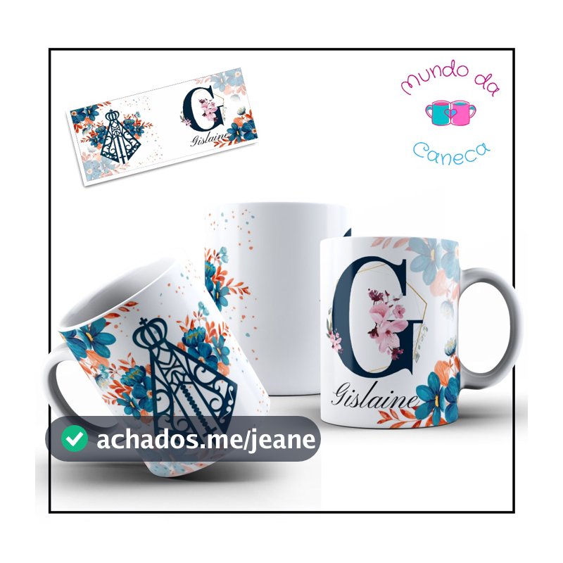 Caneca Personalizada Nossa Senhora Aparecida com Sua Inicial e Nome de Porcelana Fé