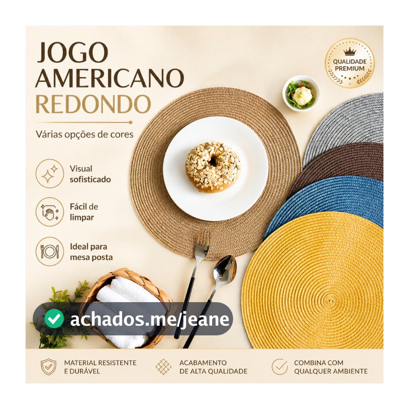 KIT 4 Ou 6 Jogo Sousplat Americano Redondo Plástico flexível