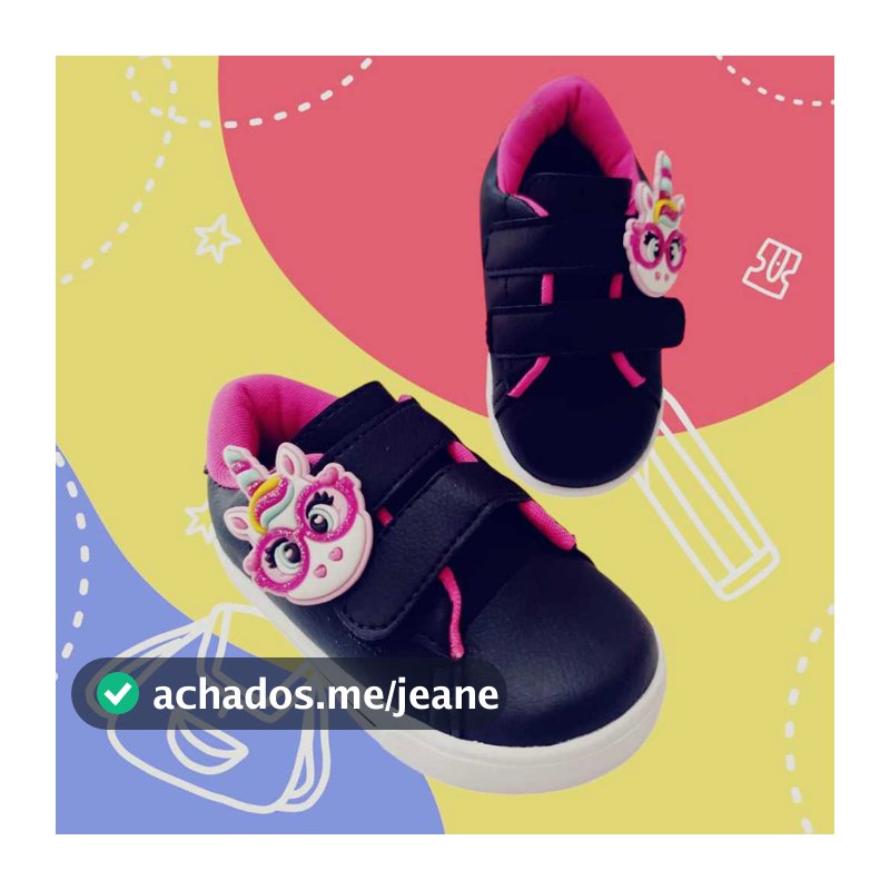 Tênis Menina Infantil Unicórnio Estiloso Preto Casual Volta As Aulas Confortável