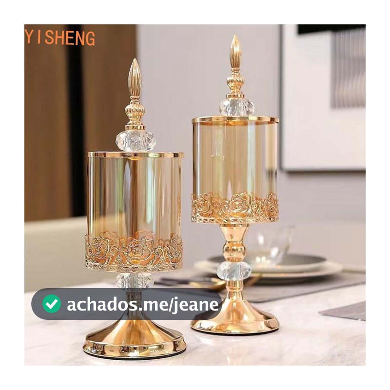Frasco De Armazenamento De Vidro Cristal YISHENG , Doces Decorativo Vintage Estilo Europeu , Banhado A Ouro