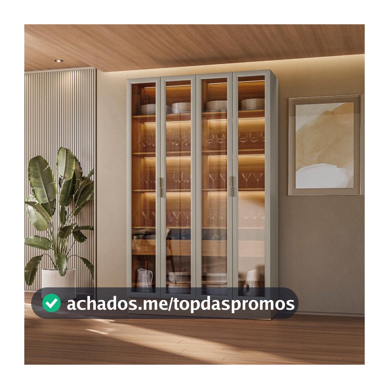 Cristaleira 4 Portas 2 Gavetas com Led Allure Linea Brasil