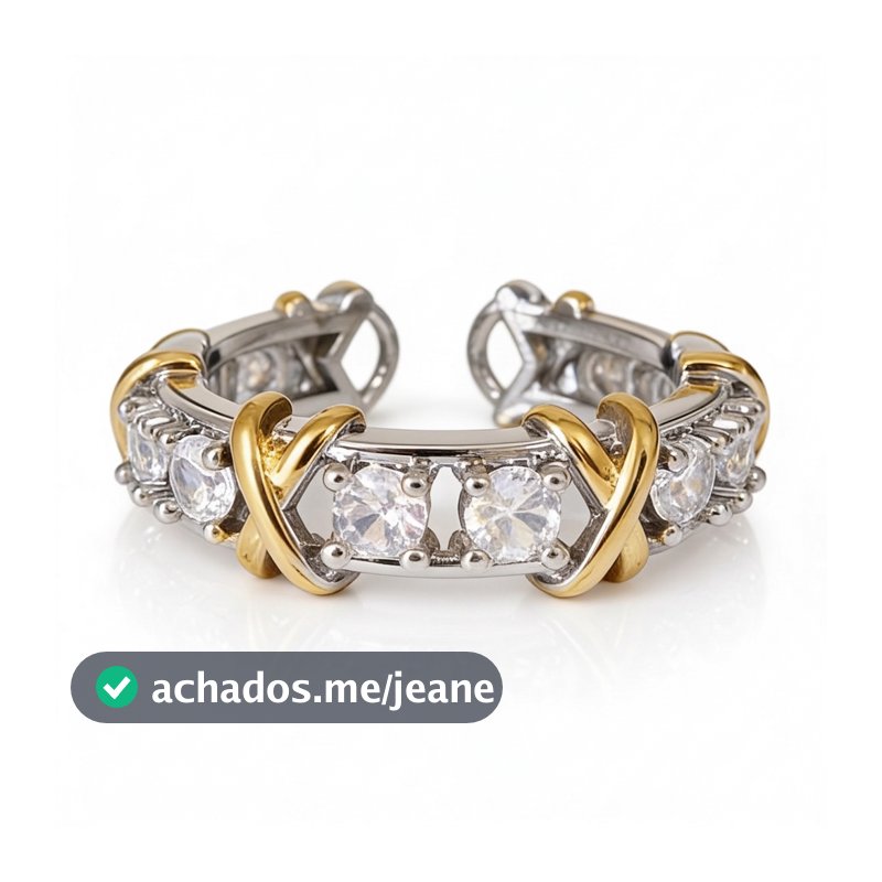 Anel Solitário Luxo Cravejado Zircônia Banhado a Ouro 18K e a Prata 925 Ajustável