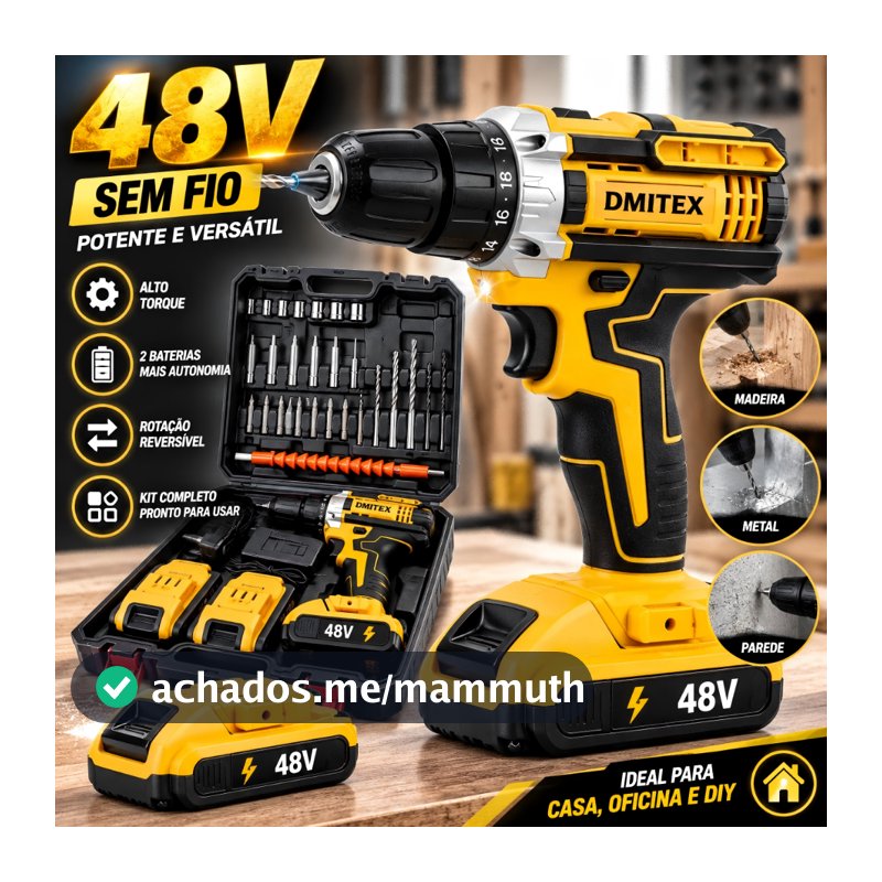 Parafusadeira Furadeira Sem Fio 48V Recarregáveis 2 Baterias Com Maleta e Acessórios 28pcs Completo