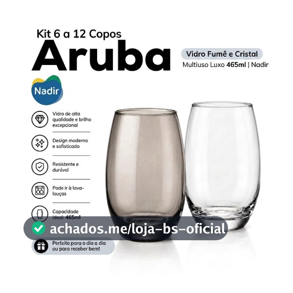 Jogo 6/12 Copos Nadir Aruba 465ml Vidro Fumê Ou Transparente Resistente Água Suco Drinks Original