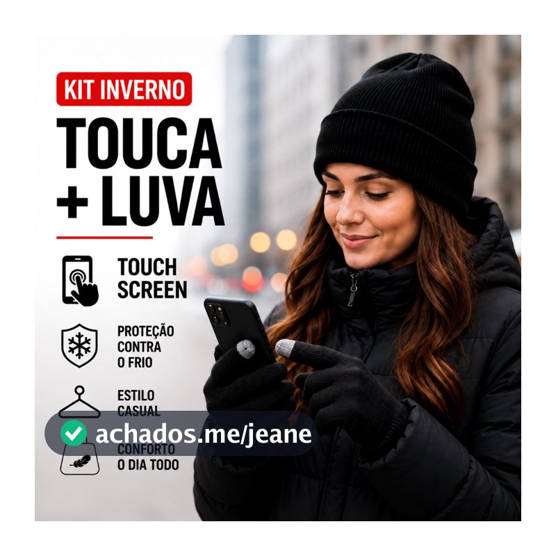 KIT luva e touca  Inverno Touca Gorro de lã Térmico e luva normal Screen Unissex Frio moto trabalho
