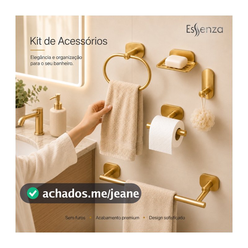 Kit Acessórios Banheiro 5 Pçs Adesivo Sem Furo Porta Toalha Papeleira Saboneteira Essenza