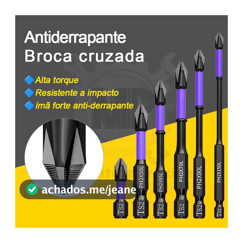 Kit 6 Pontas Phillips PH2 Pontas Impacto Anti Derrapante Encaixe Preciso Anti choque (25-150mm)