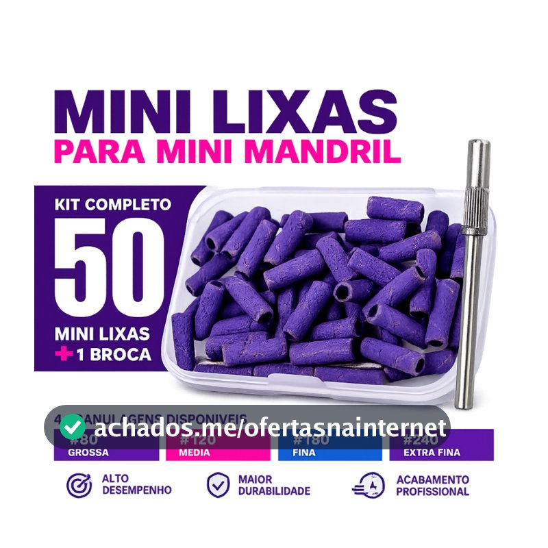 Kit 50 unidades Refil de Mini lixa de Mandril + broca Alongamento unha gel Manicure