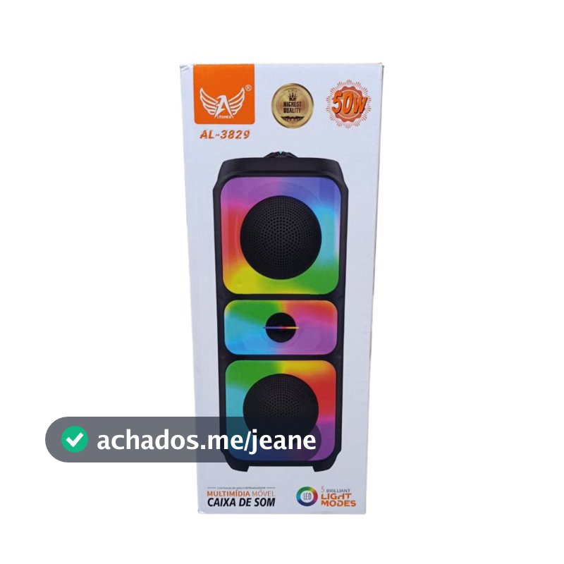 Caixa De Som Bluetooth Potente Portátil Altomex AL-3829 50W Led RGB Caixa De Som Amplificada Com Rádio FM USB TWS