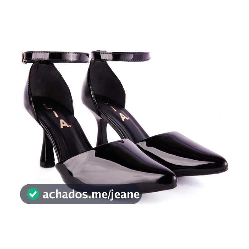 Scarpin Feminino Salto Taça Bico Fino Médio 8,5 cm Verniz Gospel Fivela