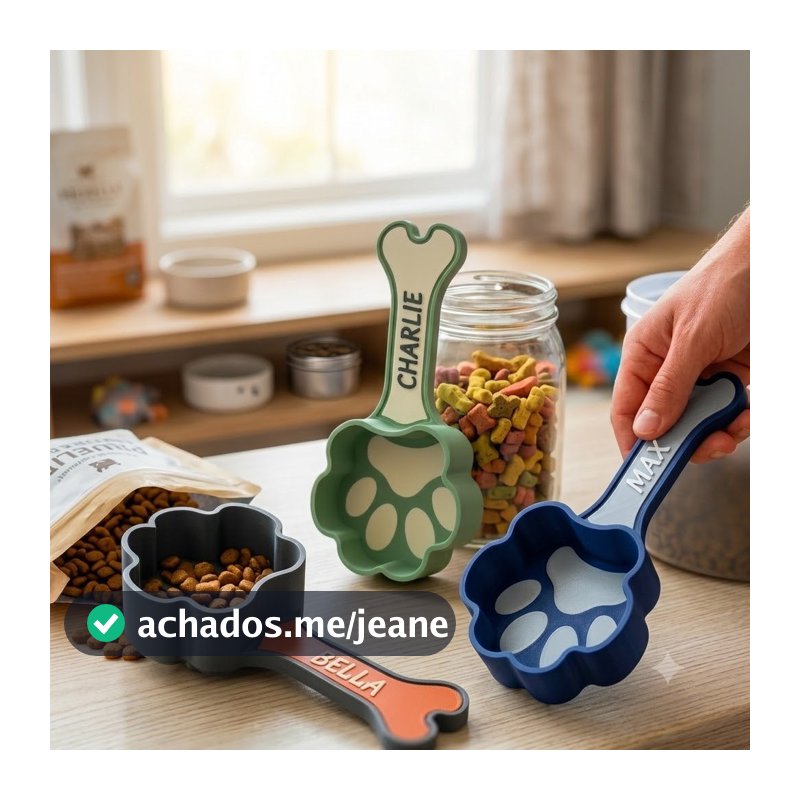 Kit Personalizado Colher de Ração Dosadora Pet de Patinha Cachorro Gato Pegador Concha Dispenser