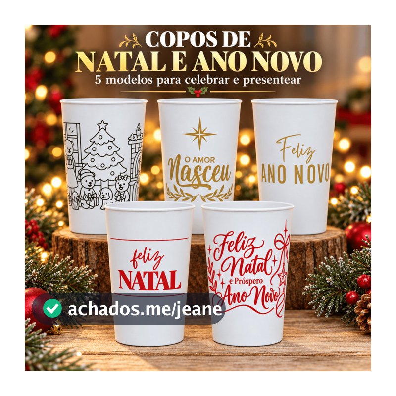 Kit 80 Copos Natalinos Plástico Reutilizável Lembrança de Natal Brinde Para Empresa Escola e Família