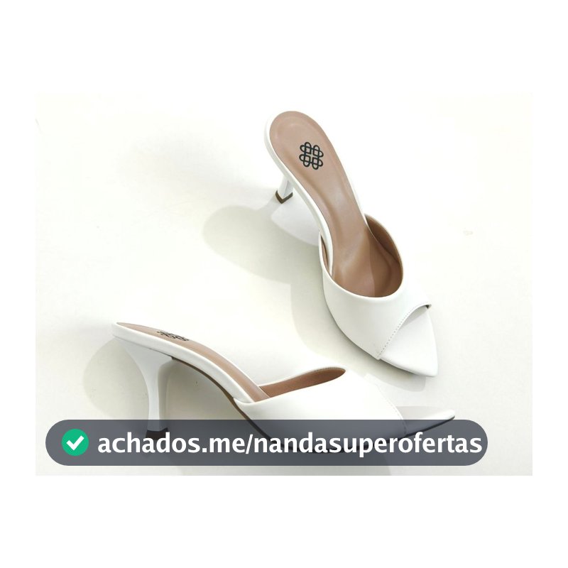 Tamanco Feminino Bico Folha LISO Branco Moda Sandália Mulher Salto Fino