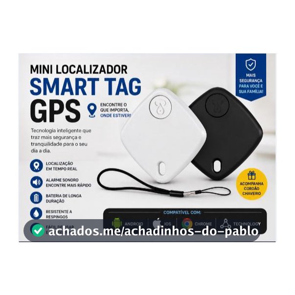 Mini Localizador Rastreador Smart Tag Gps Com Cordão Chaveiro Cor Preto Compatível Com Android Samsung, Motorola,Xiaomi,