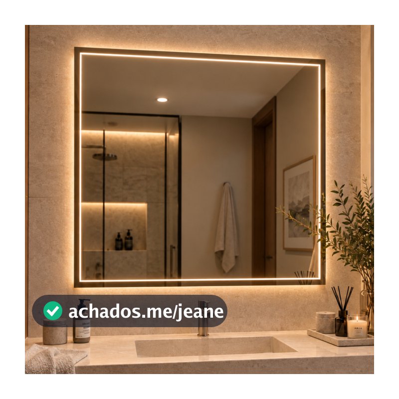 Espelho Quadrado com LED mais Forte 60x60 Botão Touch 3 Cores Jateado Lapidado Decorativo Banheiro