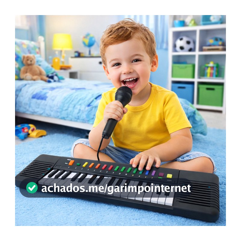Teclado Piano Musical Infantil + Microfone Karaokê – Brinquedo para Criança e Bebê