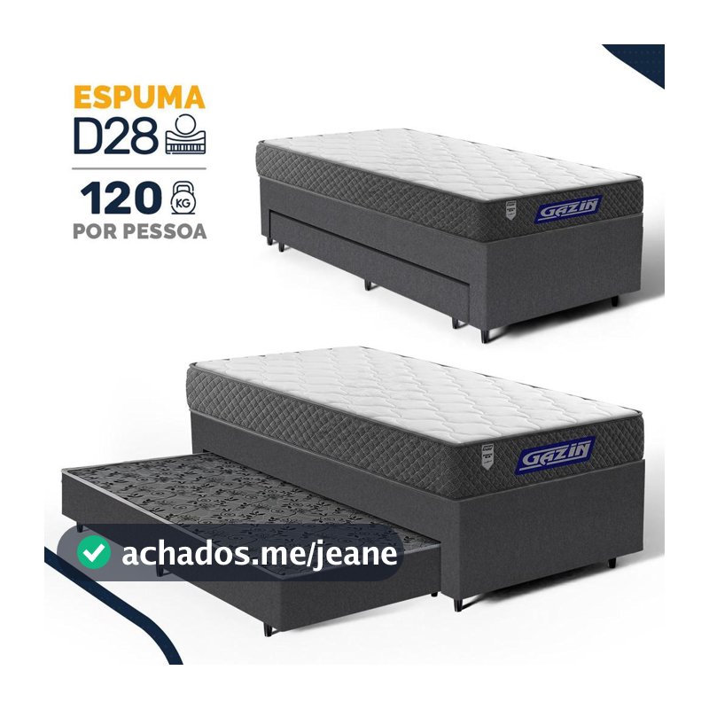 Cama Box com Colchão Gazin de Espuma D60 Double Face Force UP + Auxiliar de Molas Solteiro 88cm