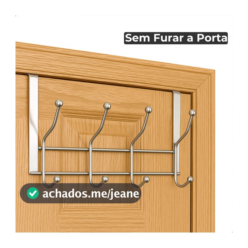 Suporte Cabideiro Porta 8 Ganchos Organizador Sem Furo