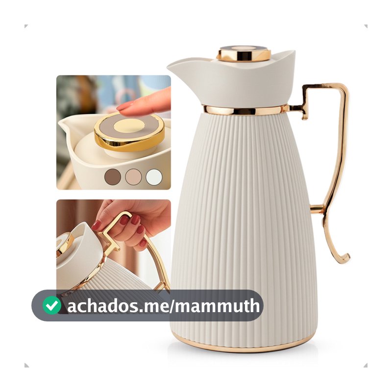 Garrafa Térmica Zaya Tuut 1L  Canelada Design Sofisticado, Mantém Bebidas Quentes E Frias, Ideal Café E Chá Off White