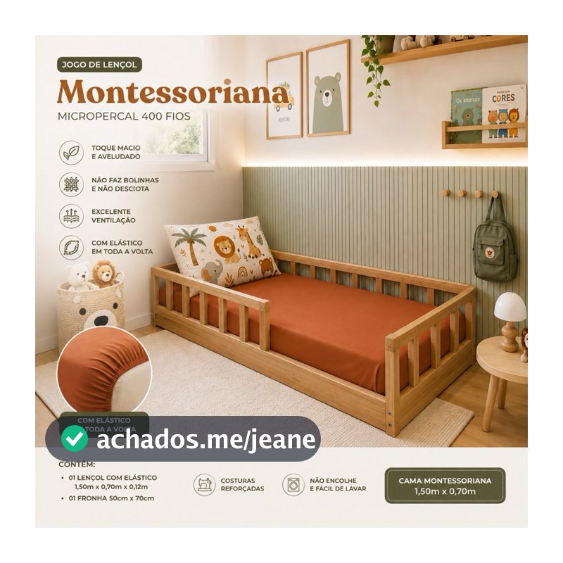 Kit Jogo De Lençol Mini Cama Montessoriana Micropercal 400 Fios Infantil Lençol + Fronha