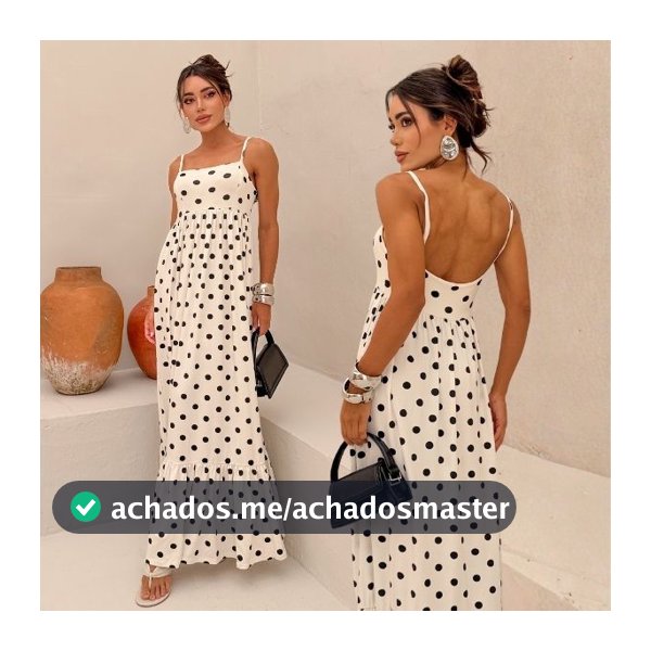 Vestido Longo Feminino Viscolycra Poá Alça Fina Soltinho Casual Estampado Leve Confortável Babado Moda Verão Elegante