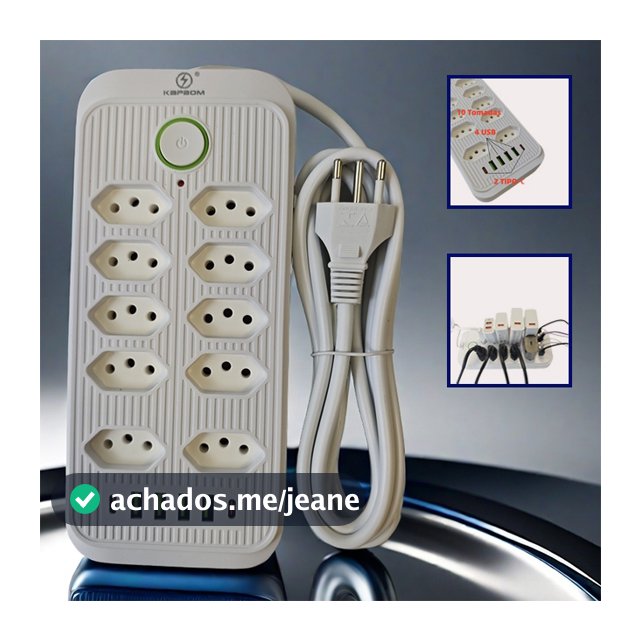 Extensão Elétrica Com Cabo 3 Metros 10 Tomadas Régua 4 USB 2 tipo-c