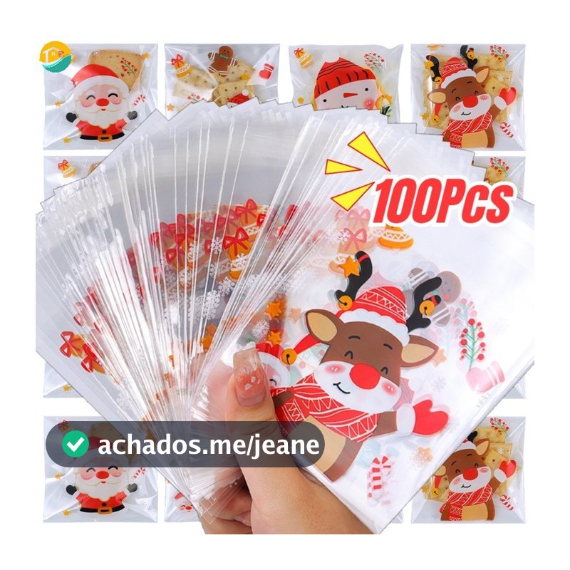 100Pcs/Pack Sacos Autoadesivos Para Embalagem De Natal Plásticos À Prova D'água 10  13cm Auto-Vedantes Doces Festa De Ano Novo Acessórios