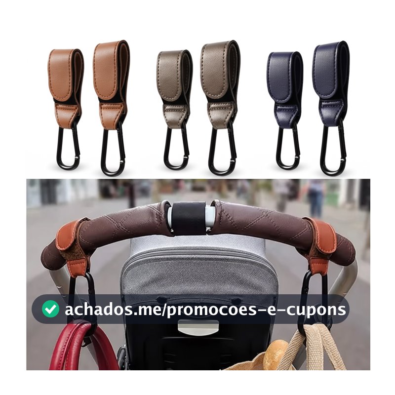 Couro PU Gancho Ajustável para Carrinho de Bebê Bolsas de Fraldas Organizador de Carrinho de Viagem