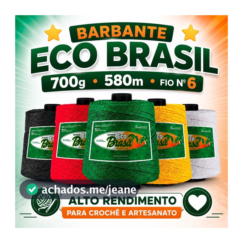 Barbante Eco Brasil 700g 580m Nº 6 | Não Desbota, Resistente, Macio e de Alto Rendimento