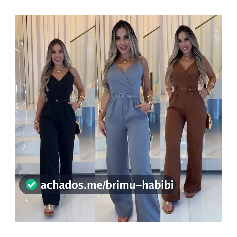 Macacão Longo Feminino Alfaiataria com Cinto Premium Moda Verão