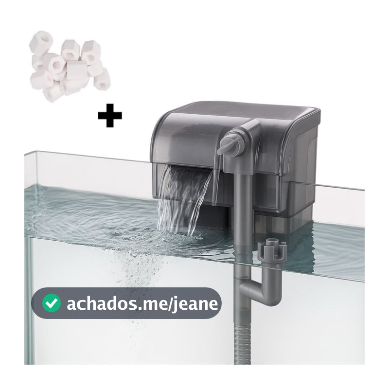 Filtro Externo Aquatank HF-200 Hang-on Cascata 250 l/h + Kit Mídia Biológica Aquário até 40L
