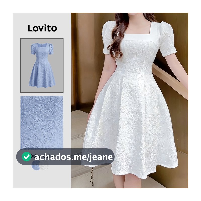 Lovito Elegante Vestido Branco Feminino com Zíper Primavera/Verão L182LD052