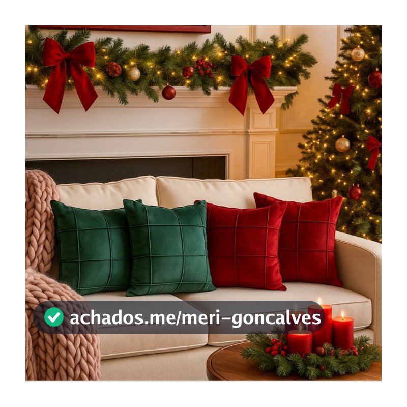 kit com 4 capas de almofada Square 45x45 Tecido Suede (2 verde, 2 vermelha) Natal Premium