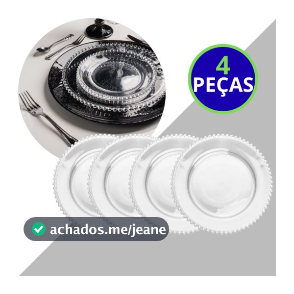 4 Pratos Wolff Pearl De Cristal 28cm Kit Jogo Borda Bolinhas Cristal Pearl Wolff