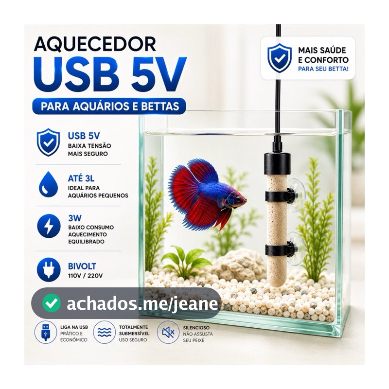 Aquecedor para Aquários de até 3 Litros - 3W - Bivolt-Ideal Para Peixe Betta