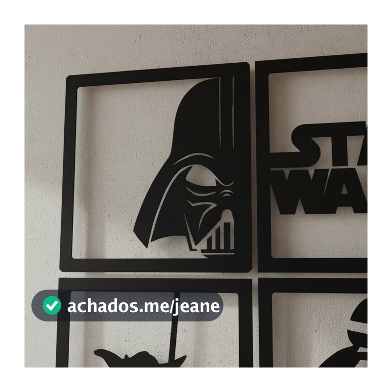 Quadro Decorativo Star Wars | em MDF Preto 20x20cm - acompanha dupla face