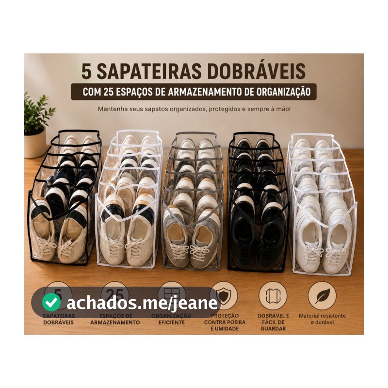 Sapateira Organizadora Dobrável Transparente Kit 5 Unidades 25 Espaços