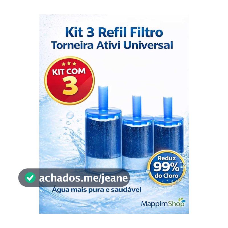 Kit 3 Refil Torneira Ativi Universal Carvão Ativado | Reduz 99% do Cloro | Original