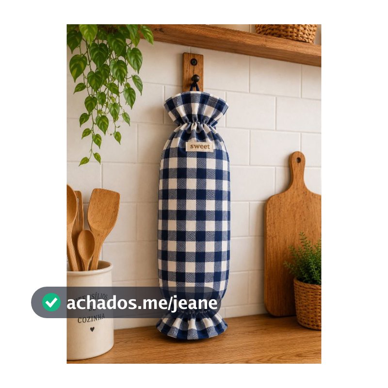 Puxa saco clássico xadrez azul marinho. Organize sua cozinha com praticidade e um toque de charme!