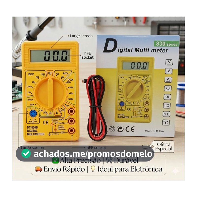 Multímetro Digital Profissional com bateria 9V e ponta de teste com bip sonoro - Envio em 24h